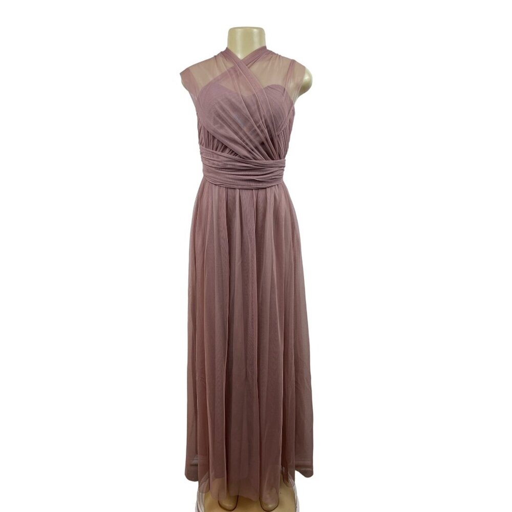 Birdy Grey Women's Dusty Rose Tulle Maxi Dress With Wrap Sleeves Size XS
